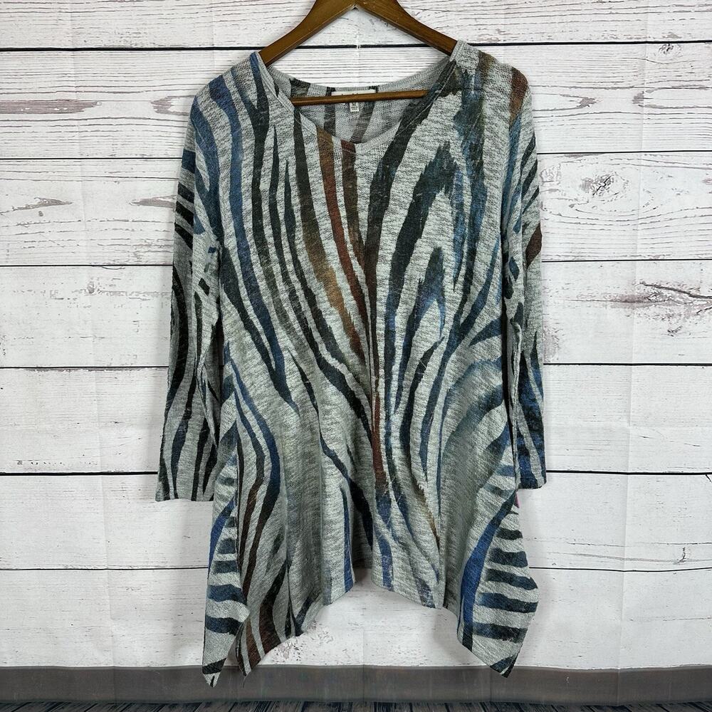 Jess Jane Top Shirt Womens Medium Gray Knit Tunic Light Weight Stretch Boxy